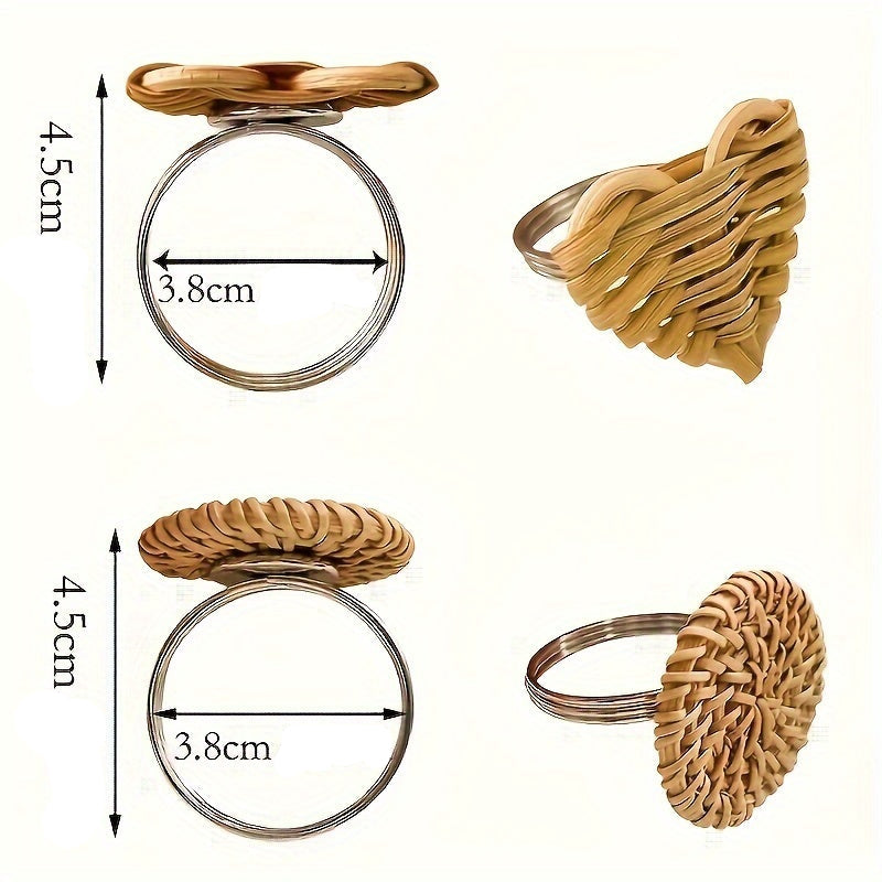 6 Anéis de Guardanapos de Vime Rattan - Estilo Rústico Natural