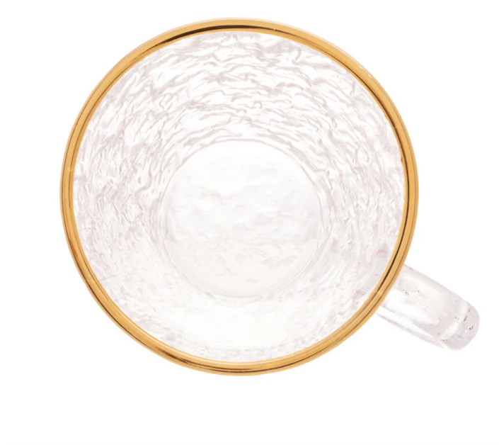 Xícara de Cristal Martelado com Pires e Fio de Ouro Petra 180ml - Lyor