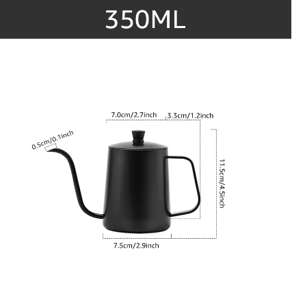 Cafeteira e Chaleira Pescoço de Ganso Preta Aço Inoxidável - 250ml e 350ml