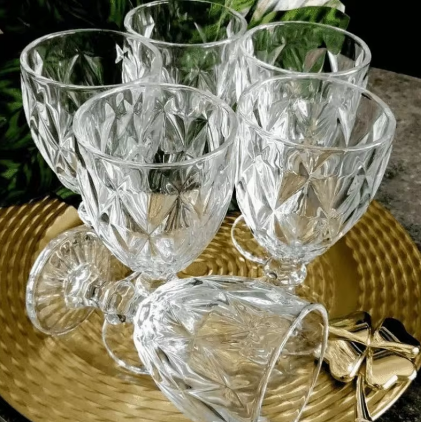 Conjunto de 6 Copos de vidro Diamond Bico de Jaca - Transparente