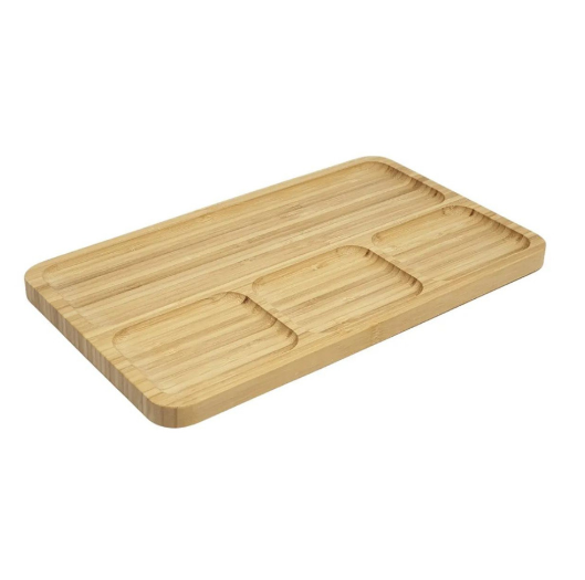 Tábua de Frios + 4 talheres para queijo - Bambu retangular com 4 Divisórias