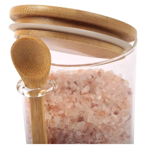 Pote de Vidro 550ml Hermético Tampa e Colher de Bambu + BRINDE
