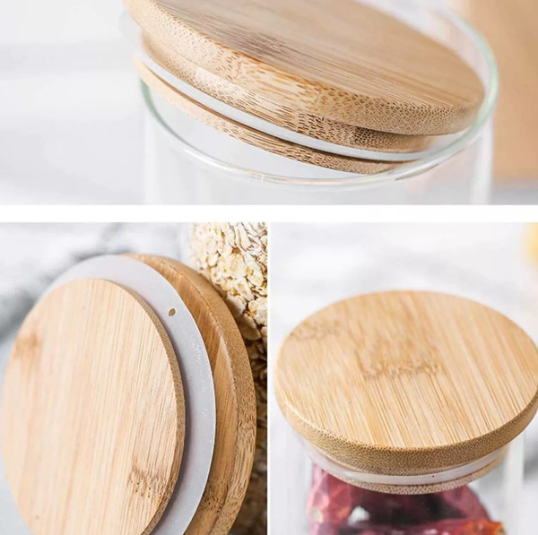 Pote de Vidro 750ml Hermético Tampa De Bambu + BRINDE