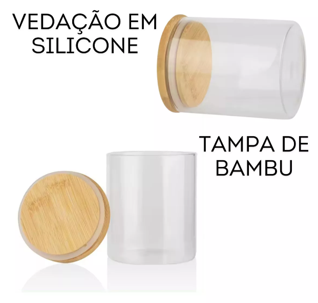 Pote de Vidro 750ml Hermético Tampa De Bambu + BRINDE