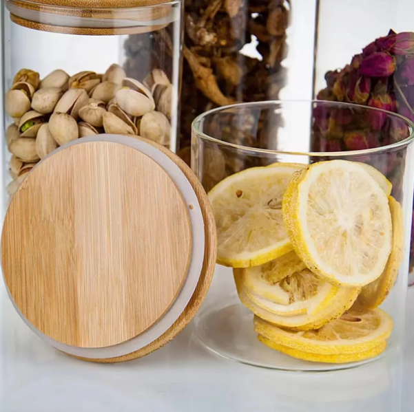 Pote de Vidro 750ml Hermético Tampa De Bambu + BRINDE