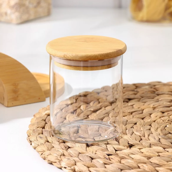 Pote de Vidro 750ml Hermético Tampa De Bambu + BRINDE