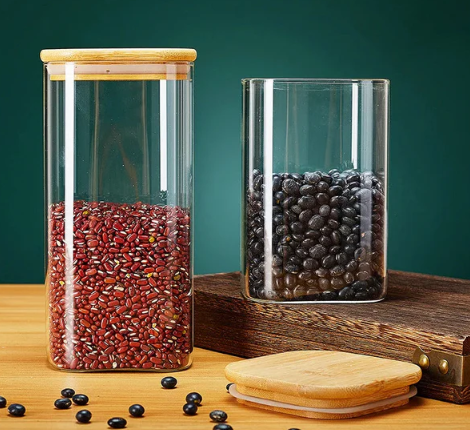 Pote de Vidro 800ml Hermético 800ml Tampa De Bambu + BRINDE
