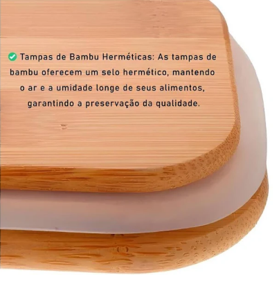 Pote de Vidro 800ml Hermético 800ml Tampa De Bambu + BRINDE