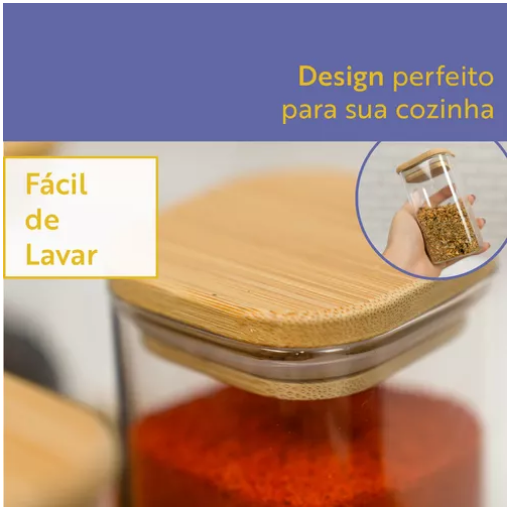 Pote de Vidro 350ml Hermético Tampa De Bambu + BRINDE