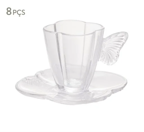 Jogo de Xícaras com Pires Butterfly 80ml -  08pçs Wolff